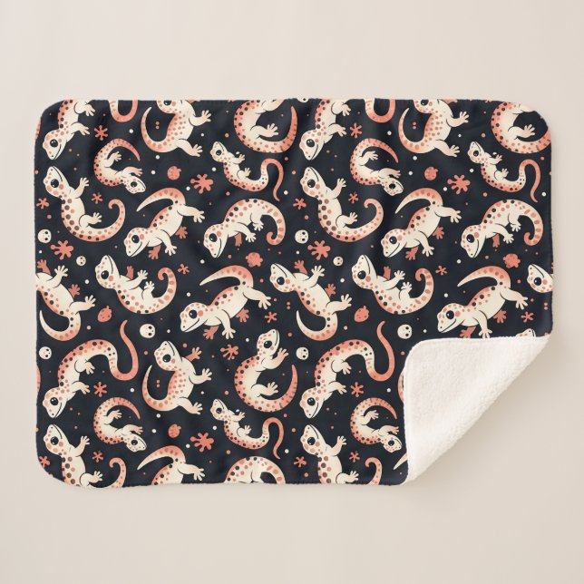 Cobertor Sherpa Playful Gecko Pattern (Frente (Horizontal))
