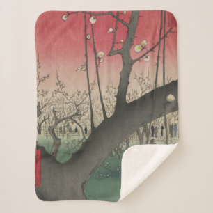 Cobertor Sherpa Plum Estate Japonês Edo Woodblock Plum