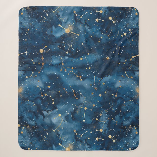 Cobertor Sherpa Poeira de Estrelas Nebulosa Cósmica Dourada Azul M (Frente)