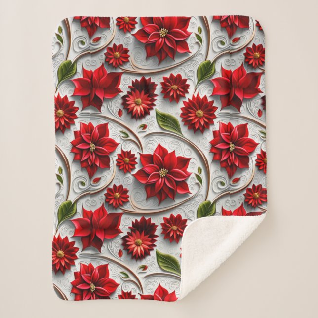 Cobertor Sherpa Poinsettia e Folhas (Frente)