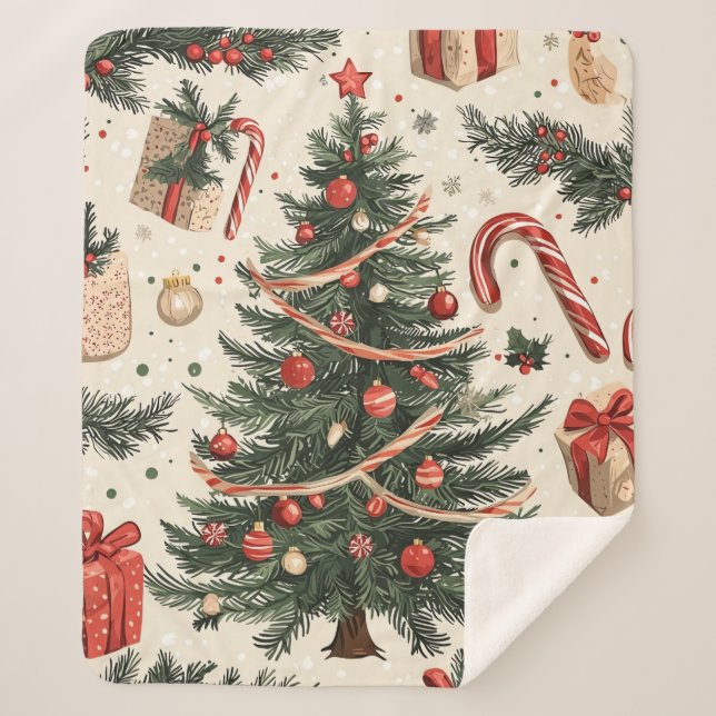 Cobertor Sherpa Poinsettia Padrão Floral de Natal (4) (Frente)