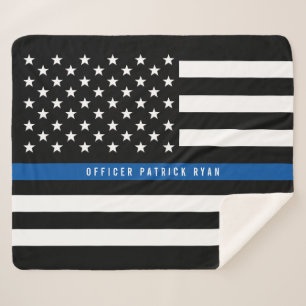 Cobertor Sherpa Polícia Thin Blue Line American Flag Monograma Me