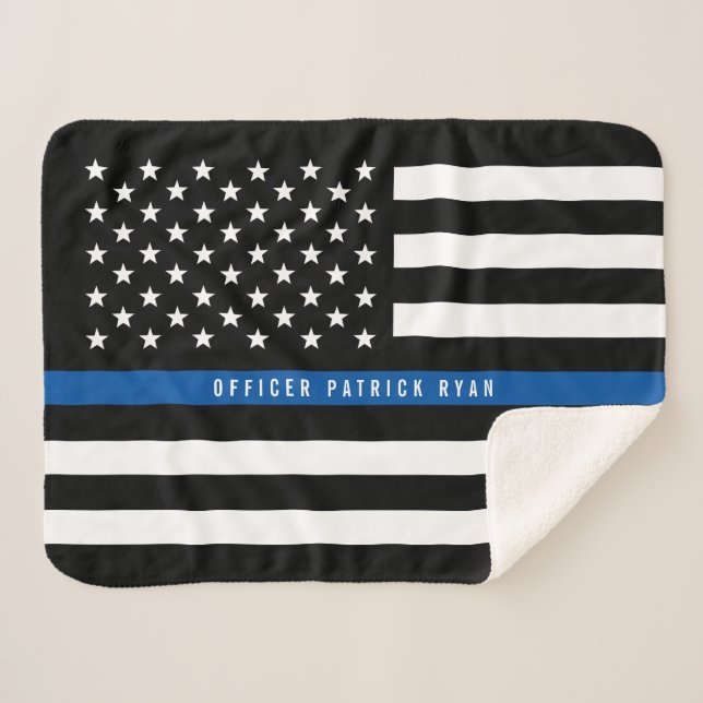 Cobertor Sherpa Policial - Linha Azul Linha-Americana Monograma Pe (Frente (Horizontal))