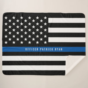 Cobertor Sherpa Policial Thin Blue Line American Flag Monograma Gr