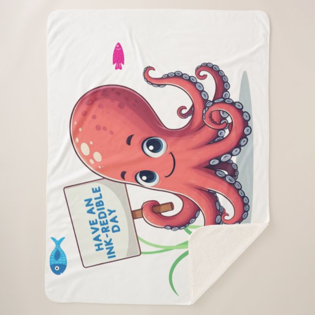 Cobertor Sherpa Polvo de desenho animado com peixe (Frente)