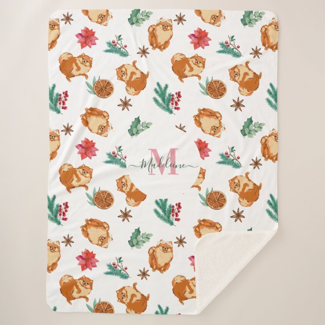 Cobertor Sherpa Pomerano de Natal Personalizado (Frente)