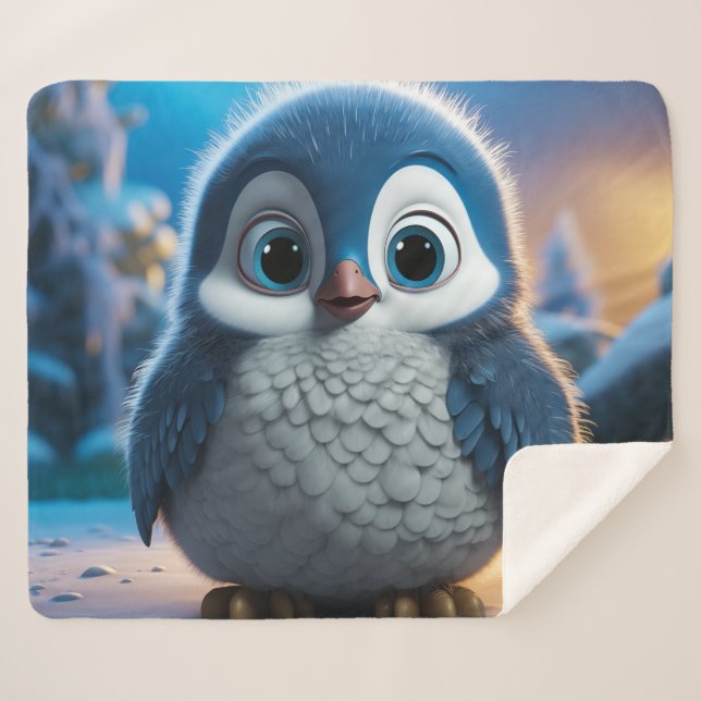 Cobertor Sherpa Poncho - Um pinguim-bebê liso (Frente (Horizontal))