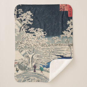 Cobertor Sherpa Ponte do tambor na neve Vintage na arte ukiyo-e ja