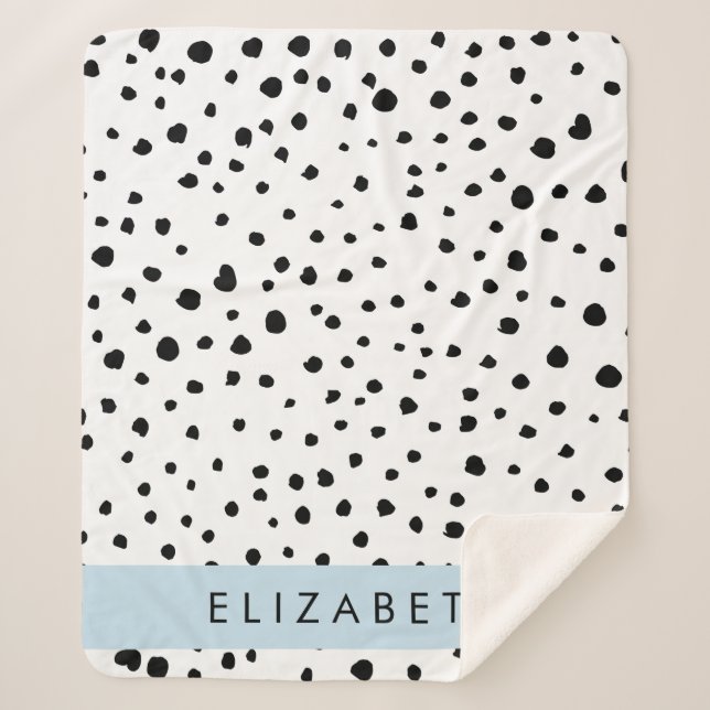 Cobertor Sherpa Pontos Dalmáticos, Pontos, Preto e Branco, Seu Nom (Frente)