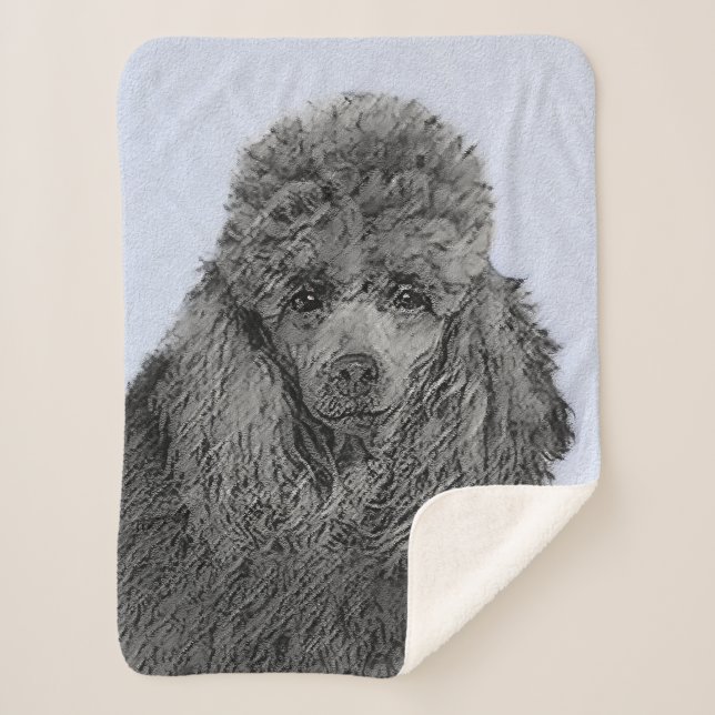 Cobertor Sherpa Poodle Painting Miniature Toy Black (Frente)