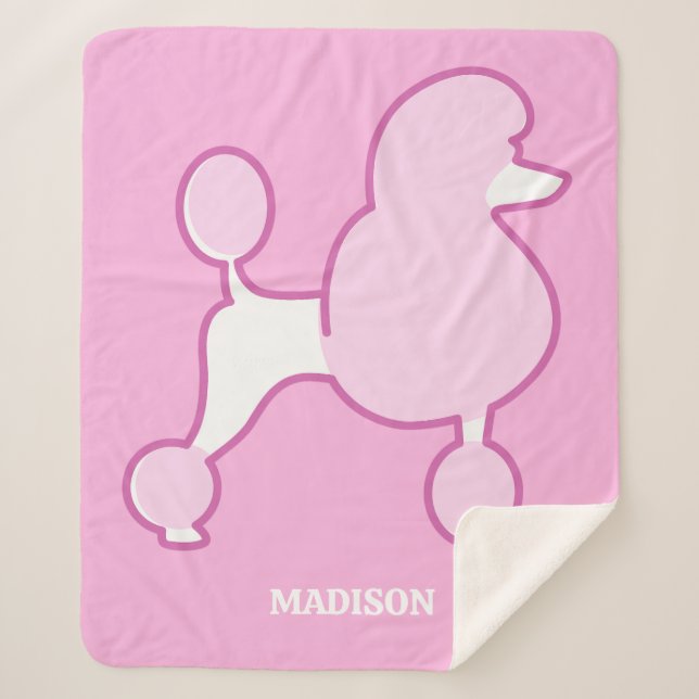 Cobertor Sherpa Poodle Rosa de Texto Personalizado (Frente)
