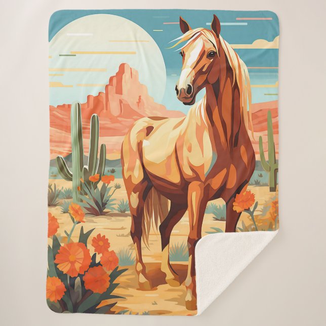 Cobertor Sherpa Pop Art Palomino Desert Horse (Frente)