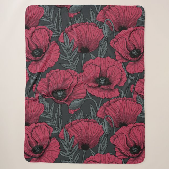 Cobertor Sherpa Poppies em Viva Magenta (Frente)