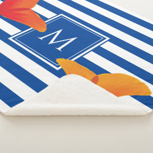 Cobertor Sherpa Poppy Blue Stripes Monograma