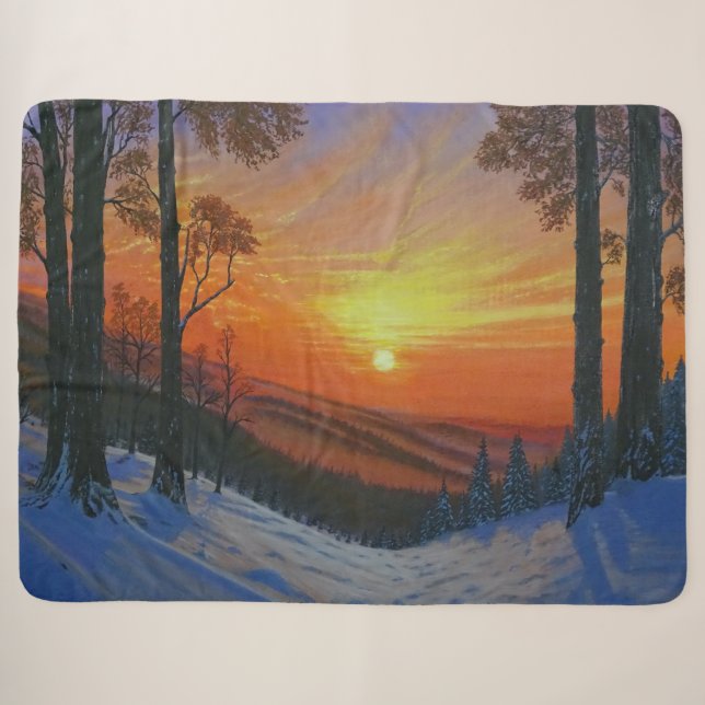 Cobertor Sherpa - "Pôr do Sol sobre Floresta Nevad (Frente (Horizontal))
