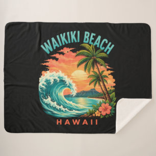 Cobertor Sherpa Pôr do sol tropical na praia de Waikiki no Havaí