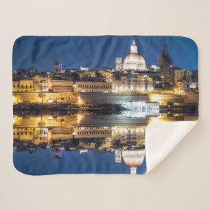 Cobertor Sherpa Porto da cidade antiga de La Valetta à noite