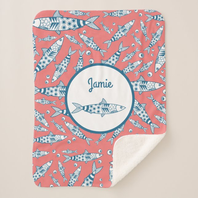 Cobertor Sherpa Português Lisboa Sardinha Padrão Azulejos Rosa (Frente)