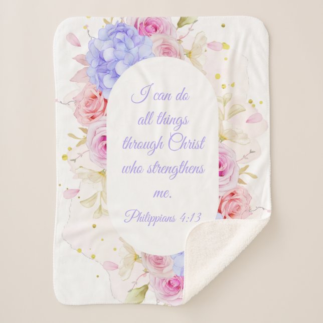 Cobertor Sherpa Posso Fazer Tudo Através Do Cristo - Philippians 4 (Frente)
