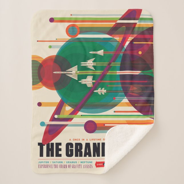 Cobertor Sherpa Poster de viagens de espaço retrô - Grande Tour do (Frente)