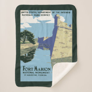Cobertor Sherpa Poster de viagens vintage mostrando Fort Marion