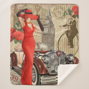 Cobertor Sherpa Poster vintage Londres rasgada fundo de jornal.