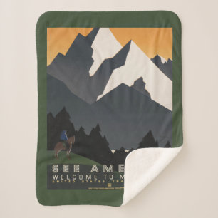Cobertor Sherpa Poster vintage Promovendo Viagem para Montana.