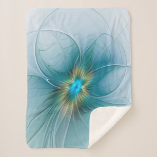 Cobertor Sherpa Pouca flor Dourado azul moderna do Fractal da