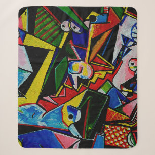 Cobertor Sherpa Praça de Curva de Triângulo de Pintura de Abstra