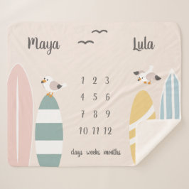 Cobertor Sherpa Praia Surfer Twins Milestone Baby Sherpa Blanket