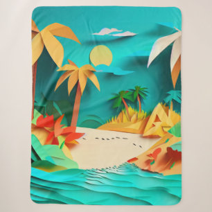 Cobertor Sherpa Praia Tropical de Papercraft 3D