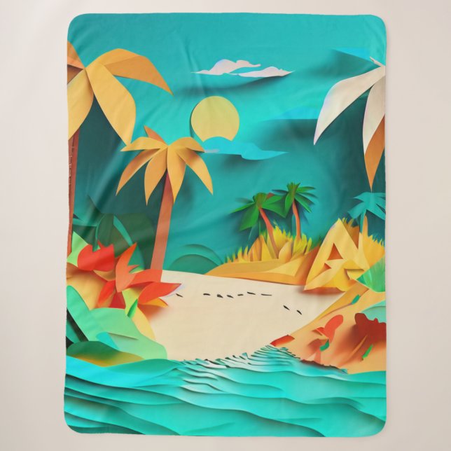 Cobertor Sherpa Praia Tropical de Papercraft 3D (Frente)