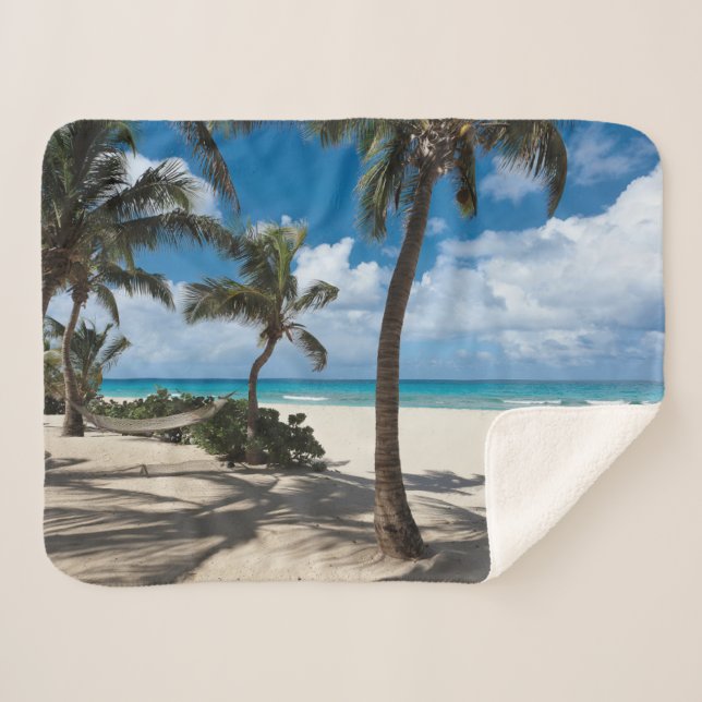 Cobertor Sherpa Praias Tropicais | Anguilla Beach, Palm Tree (Frente (Horizontal))