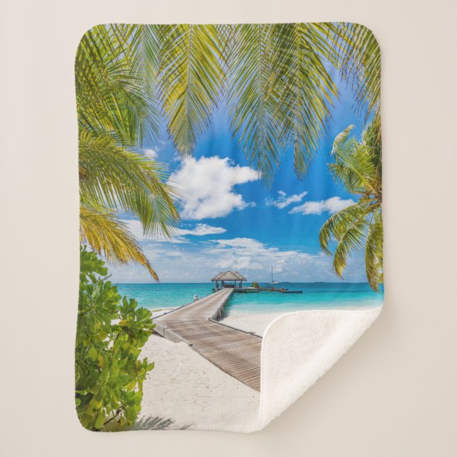 Cobertor Sherpa Praias Tropicais | Ilhas Madeira Maldivas (Frente)