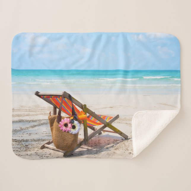 Cobertor Sherpa Praias Tropicais | Presidente da praia em areia (Frente (Horizontal))