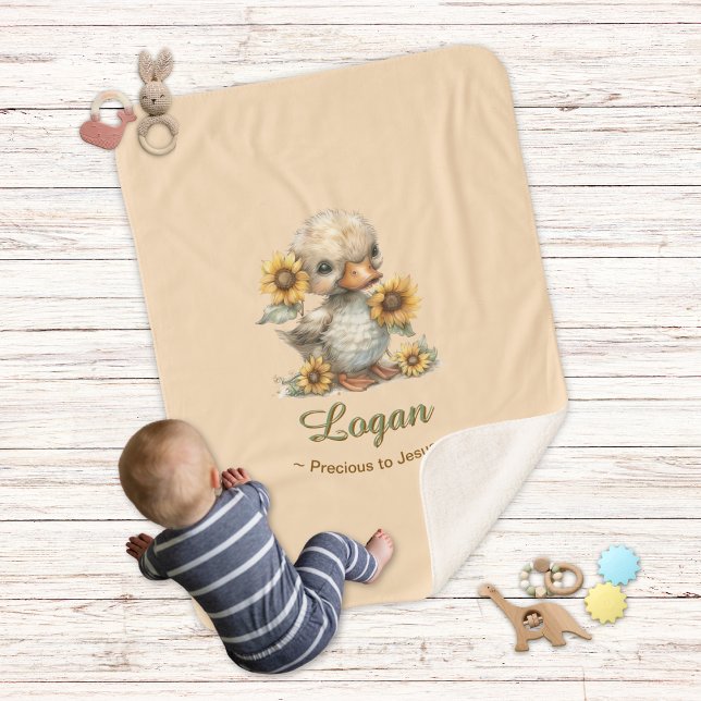 Cobertor Sherpa Precioso a Jesus Personalizado Nome do Bebê Pato (Criador carregado)