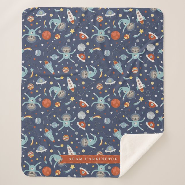 Cobertor Sherpa Preguiças do espaço - nome feito sob encomenda (Frente)