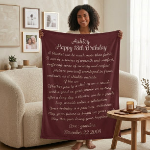 Cobertor Sherpa Presente de 18º aniversário para neta, personaliza