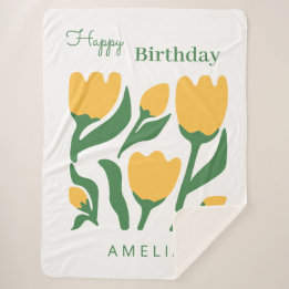 Cobertor Sherpa Presente de Aniversário Floral com Nome Personaliz