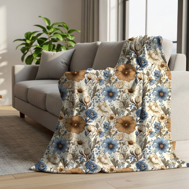 Cobertor Sherpa Presente de Casamento Opulento Boho Flores de Marf (Dusty Blue Ivory Flowers Opulent Boho Wedding Gift Throw

)