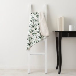 Cobertor Sherpa Presente de Folhas Botânicas Boho em Aquarela Verd