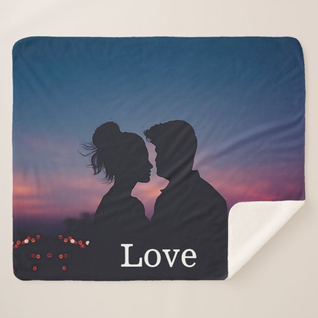 Cobertor Sherpa Presente de Fotos de Casamento Love Script (Frente (Horizontal))