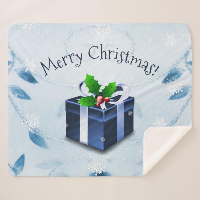 Cobertor Sherpa Presente de Natal Azul Sherpa Blanket (Frente (Horizontal))