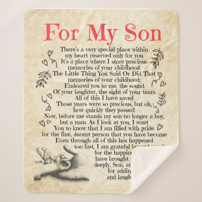 Cobertor Sherpa Presente do Filho| Pelo Meu Filho Agradeço-Lhe Por (Frente)