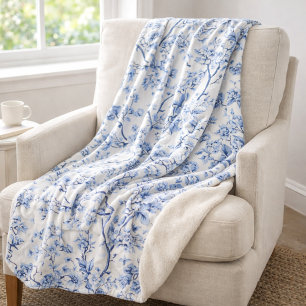 Cobertor Sherpa Presente Floral Azul da Vintage em Francês Elegant
