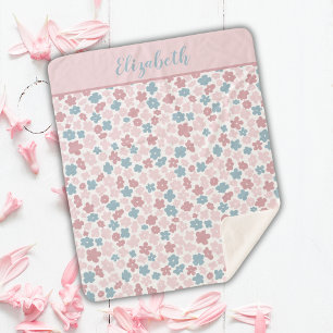 Cobertor Sherpa Presente moderno boêmio floral rosa azul Monograma
