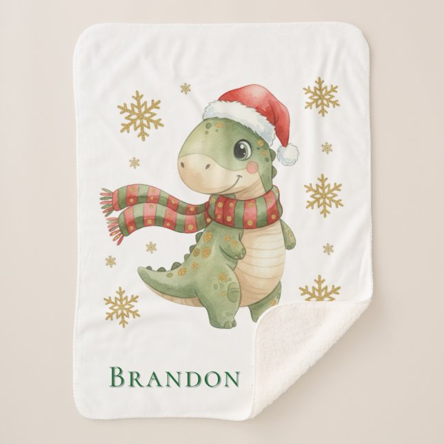 Cobertor Sherpa Presente Pequeno para Chás de Bebê com Dinossauro  (Frente)