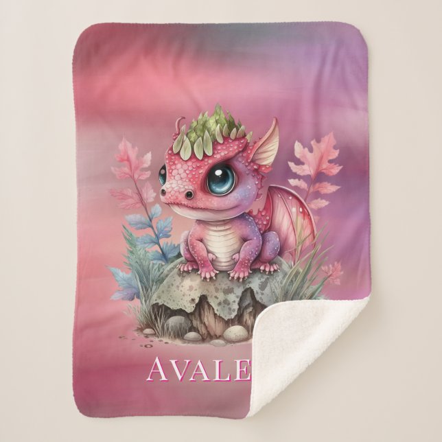 Cobertor Sherpa Presente Personalizado de Chá de fraldas de Dragão (Frente)