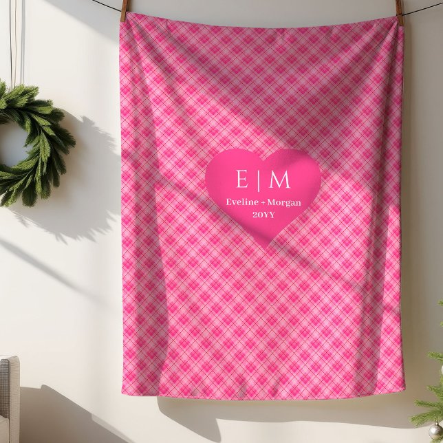Cobertor Sherpa Presente Personalizado de Dia dos Namorados com Co (Chic Pink Red Hearts Personalized Valentine Gift Sherpa Blanket)