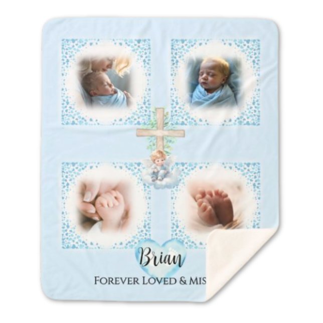 Cobertor Sherpa Presente personalizado de fotografia em branco (personalized-baby-boy-photo-blanket-memorial-gift)